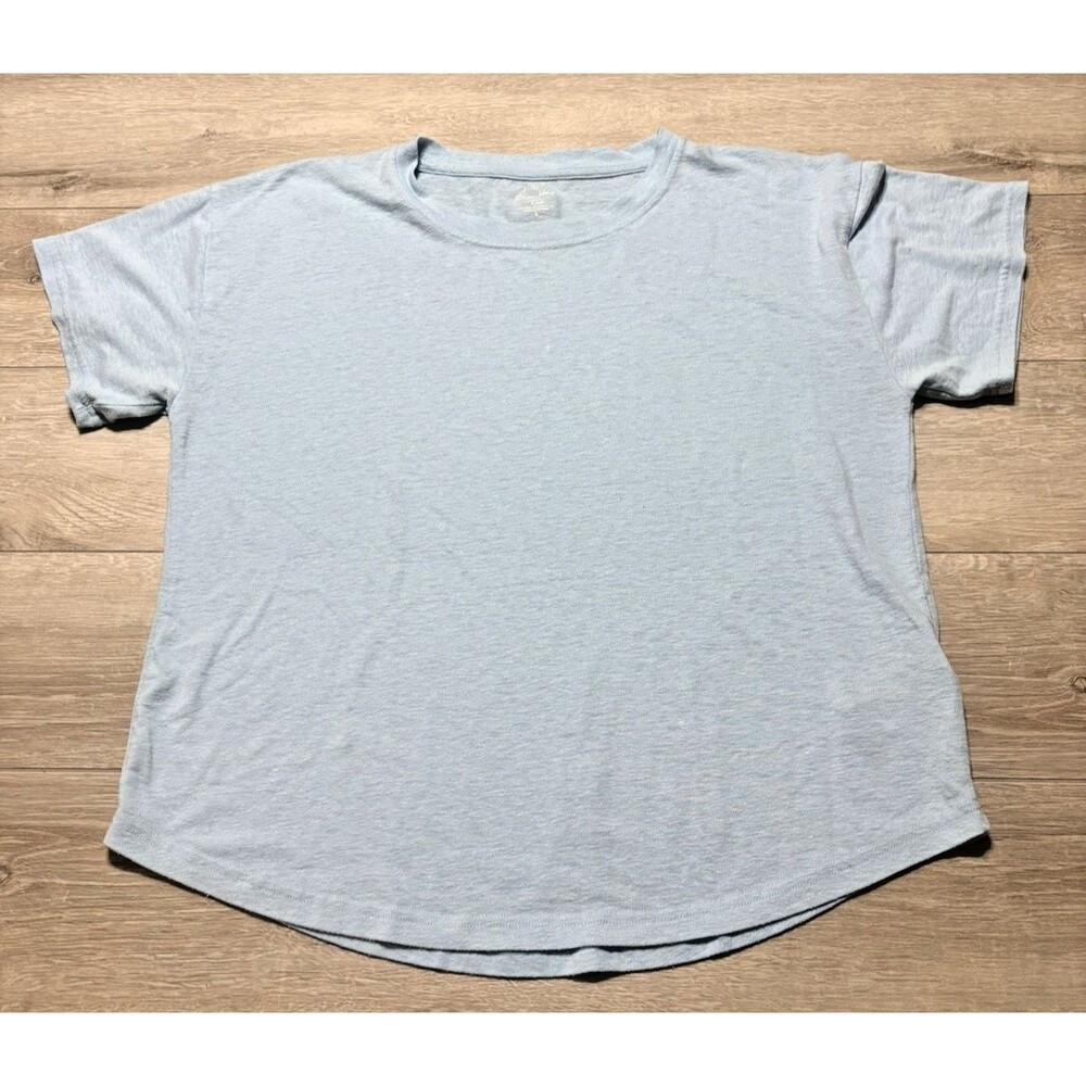 J. Crew Linen-Blend Tee Short Sleeve Baby Blue Slub Knit Curved Hem Women  Large